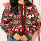 Brown Multi Strawberry Tie Up Sweater | Queen Of Sparkles