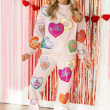 Pale Pink Multi Positive Hearts Sweatshirt | Queen Of Sparkles