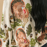 Navy Trim Turkey, Leaf & Acorn Button Up Cardigan | Queen Of Sparkles