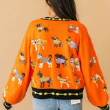 Orange Halloween Dogs Button Up Cardigan | Queen Of Sparkles