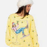 Yellow Rhinestone Skier In Martini Glass Sweatshirt | Queen Of Sparkles