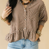 Bailey Gingham Button Top | Brown