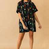 Black Multi Skeleton Cotton Dress | Queen Of Sparkles