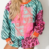 Wild Card Pink & Teal Leopard & Tiger Sweatshirt | Queen Of Sparkles X Lexi Jade's