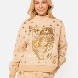 Tan & Gold Polka Dot QOS Card Mock Neck Sweatshirt | Queen Of Sparkles
