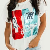 Licensed Ole Miss Metallic Word With Icons Tee | Queen Of Sparkles