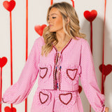 Pink & White Gingham Ruffle Heart Pocket Tie Up Top | Queen Of Sparkles