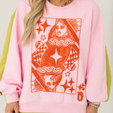 Pink & Green Colorblock Orange QOS Logo Card Sweatshirt | Queen Of Sparkles