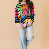 Rainbow Sequin Tiger Head Sweater | Queen Of Sparkles