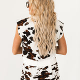 White & Brown Sequin Cow Print Button Up Vest | Queen Of Sparkles