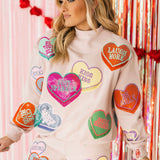 Pale Pink Multi Positive Hearts Sweatshirt | Queen Of Sparkles
