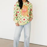 Light Green Multi QOS Card Logo & Suits Sweater | Queen Of Sparkles