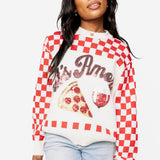 White & Red Checkered 'That's Amore' Pizza & Wine Sweater | Queen Of Sparkles