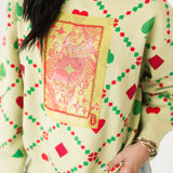 Light Green Multi QOS Card Logo & Suits Sweater | Queen Of Sparkles