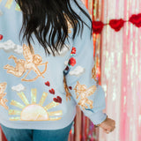 Light Blue Cupid In The Sky Sweatshirt | Queen Of Sparkles