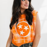 Orange & White Plaid Tenn Sweater Vest | Queen Of Sparkles