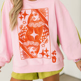 Pink & Green Colorblock Orange QOS Logo Card Sweatshirt | Queen Of Sparkles