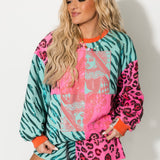 Wild Card Pink & Teal Leopard & Tiger Sweatshirt | Queen Of Sparkles X Lexi Jade's