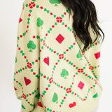 Light Green Multi QOS Card Logo & Suits Sweater | Queen Of Sparkles