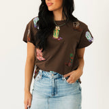 Brown Multi Cowboy Boot Tee | Queen Of Sparkles