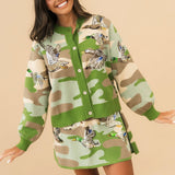 Green Camo Ducks Flying Button Up Cardigan | Queen Of Sparkles