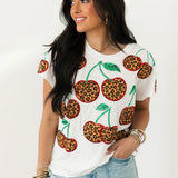 White Leopard Print Cherry Tee | Queen Of Sparkles