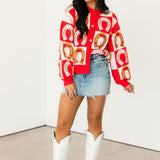 Hot Pink Checkered Horse Shoe Button Up Sweater | Queen Of Sparkles