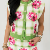 Green Plaid Azalea Button Up Tank Sweater | Queen Of Sparkles
