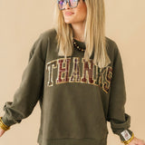 Brown Plaid 'Thanks' Sweatshirt | Queen Of Sparkles