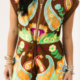 Brown & Neon Paisley Zip Up Romper | Queen Of Sparkles