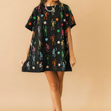 Black Multi Skeleton Cotton Dress | Queen Of Sparkles