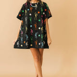 Black Multi Skeleton Cotton Dress | Queen Of Sparkles