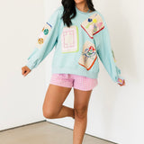 Aqua Scattered Mahjong Tile Sweatshirt | Queen Of Sparkles