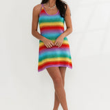 Rainbow Tie Dye Stripe Rhinestone Tank Dress | Queen Of Sparkles