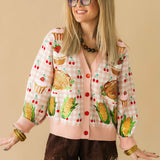 Light Pink Checkered Thanksgiving Dinner & Cherry Cardigan | Queen Of Sparkles