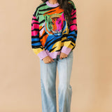 Rainbow Sequin Tiger Head Sweater | Queen Of Sparkles