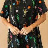 Black Multi Skeleton Cotton Dress | Queen Of Sparkles