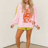 Pink & Green Colorblock Orange QOS Logo Card Sweatshirt | Queen Of Sparkles