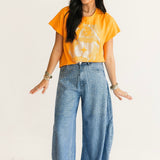 Light Orange Scattered Jewel QOS Card Logo Tee | Queen Of Sparkles