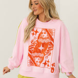 Pink & Green Colorblock Orange QOS Logo Card Sweatshirt | Queen Of Sparkles