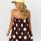 Strapless Bubble Mini Dress | Brown Polka Dot