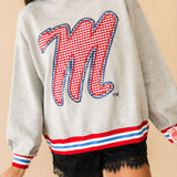 Licensed Ole Miss Grey Gingham Mascot Mock Neck Sweatshirt | Queen Of Sparkles