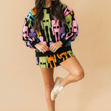 Black Multi Fuzzy Skeleton Short | Queen Of Sparkles
