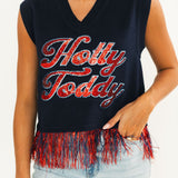 Licensed Ole Miss 'Hotty Toddy'  Feather Bottom Tank Sweater | Queen Of Sparkles