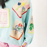 Aqua Scattered Mahjong Tile Sweatshirt | Queen Of Sparkles