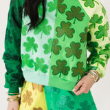 Green Colorblock Rhinestone Shamrock Short | Queen Of Sparkles