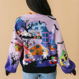 Lavender Multi Trick Or Treating Scene Cardigan | Queen Of Sparkles