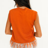 Licensed Texas 'Hook 'Em' Feather Bottom Tank Sweater | Queen Of Sparkles
