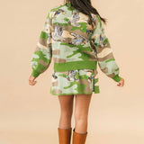 Green Camo Ducks Flying Button Up Cardigan | Queen Of Sparkles