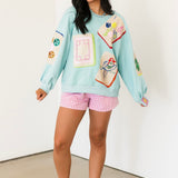 Aqua Scattered Mahjong Tile Sweatshirt | Queen Of Sparkles
